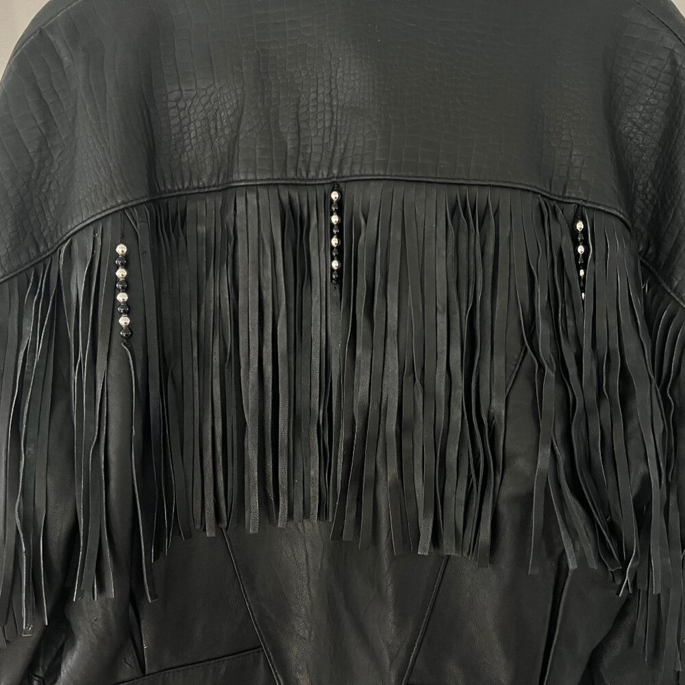 Vintage Black Leather Fringe Jacket - Picture 9 of 9